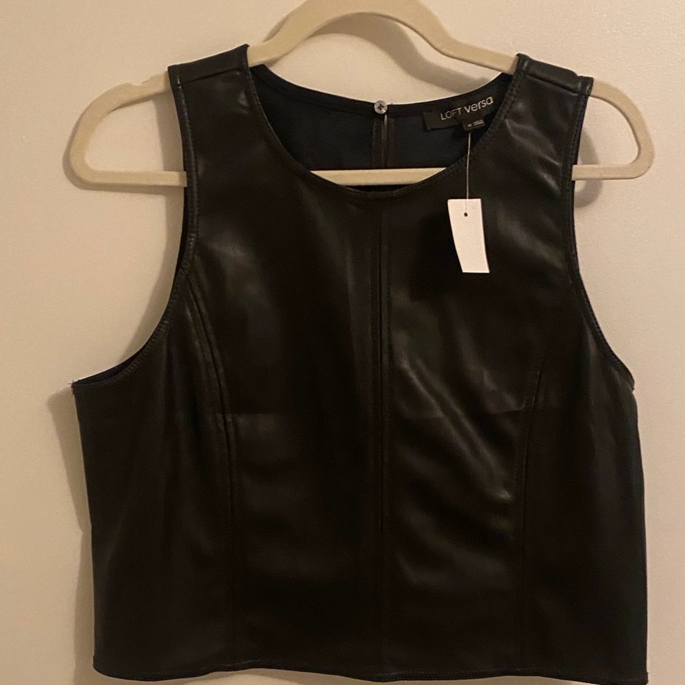 LOFT Black faux Leather Crop Top